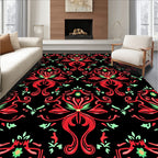 Crimson Black Floral Medallion Rug