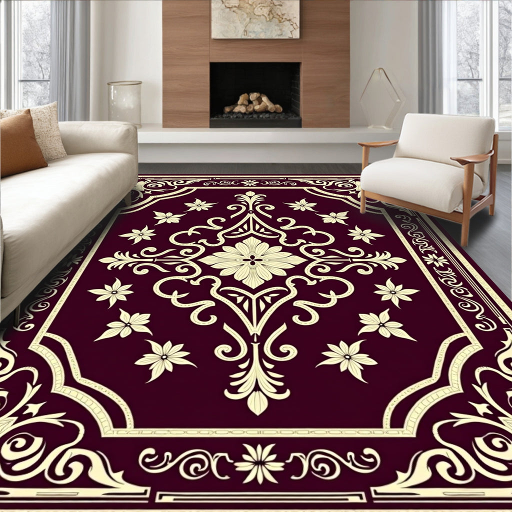 Deep Red Floral Medallion Rug