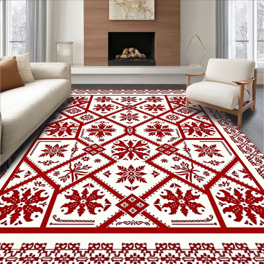 Crimson Medieval Floral Medallion Rug