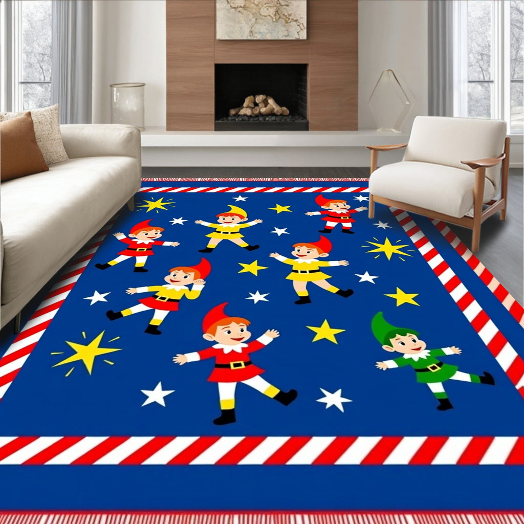 Whimsical Elf Stars Red Border Rug