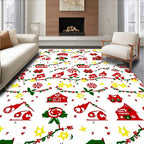 Festive Red Green Starry Gingerbread House Rug