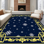 Deep Blue Snowflake Botanical Border Rug