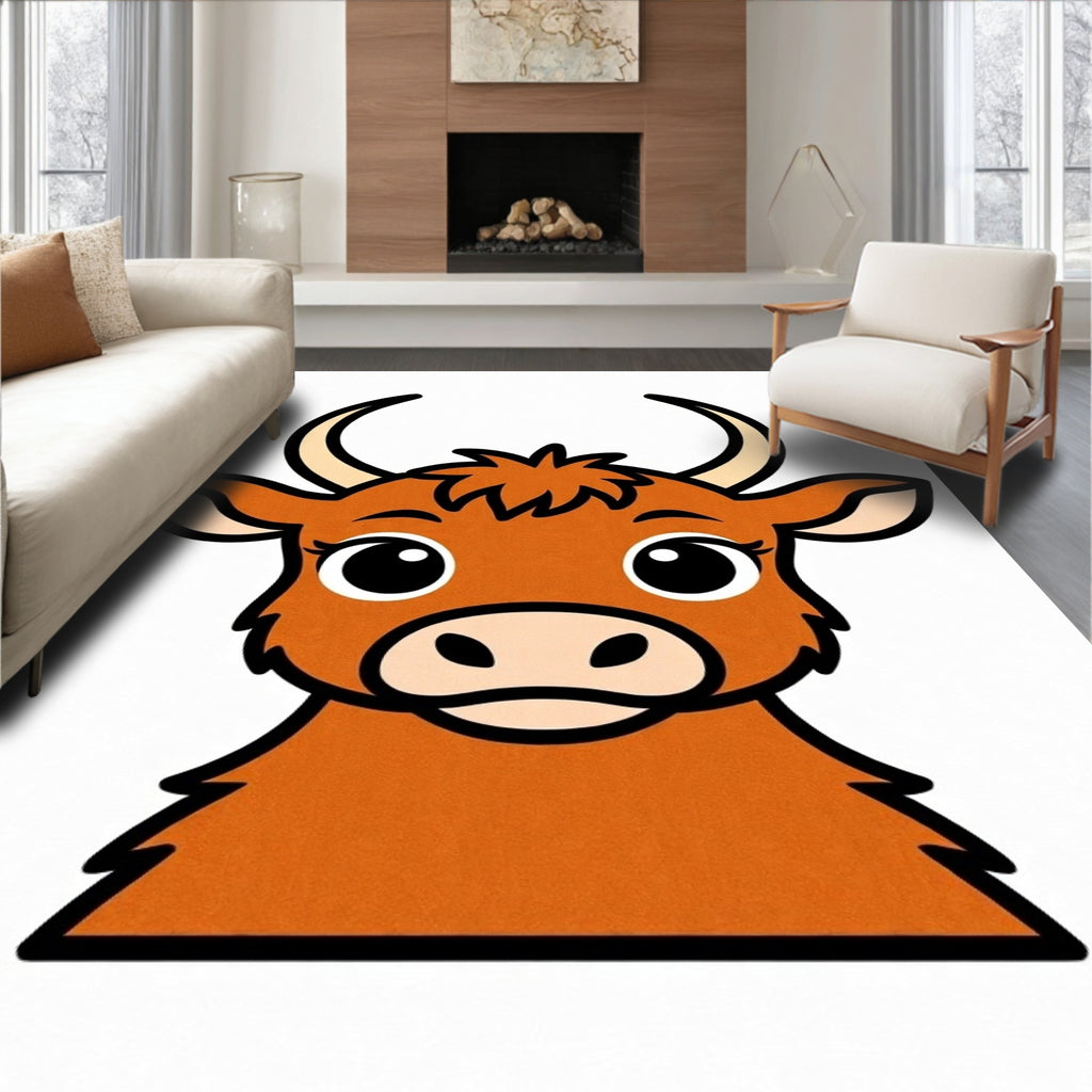 Cute Brown Highland Cow Portrait Rug