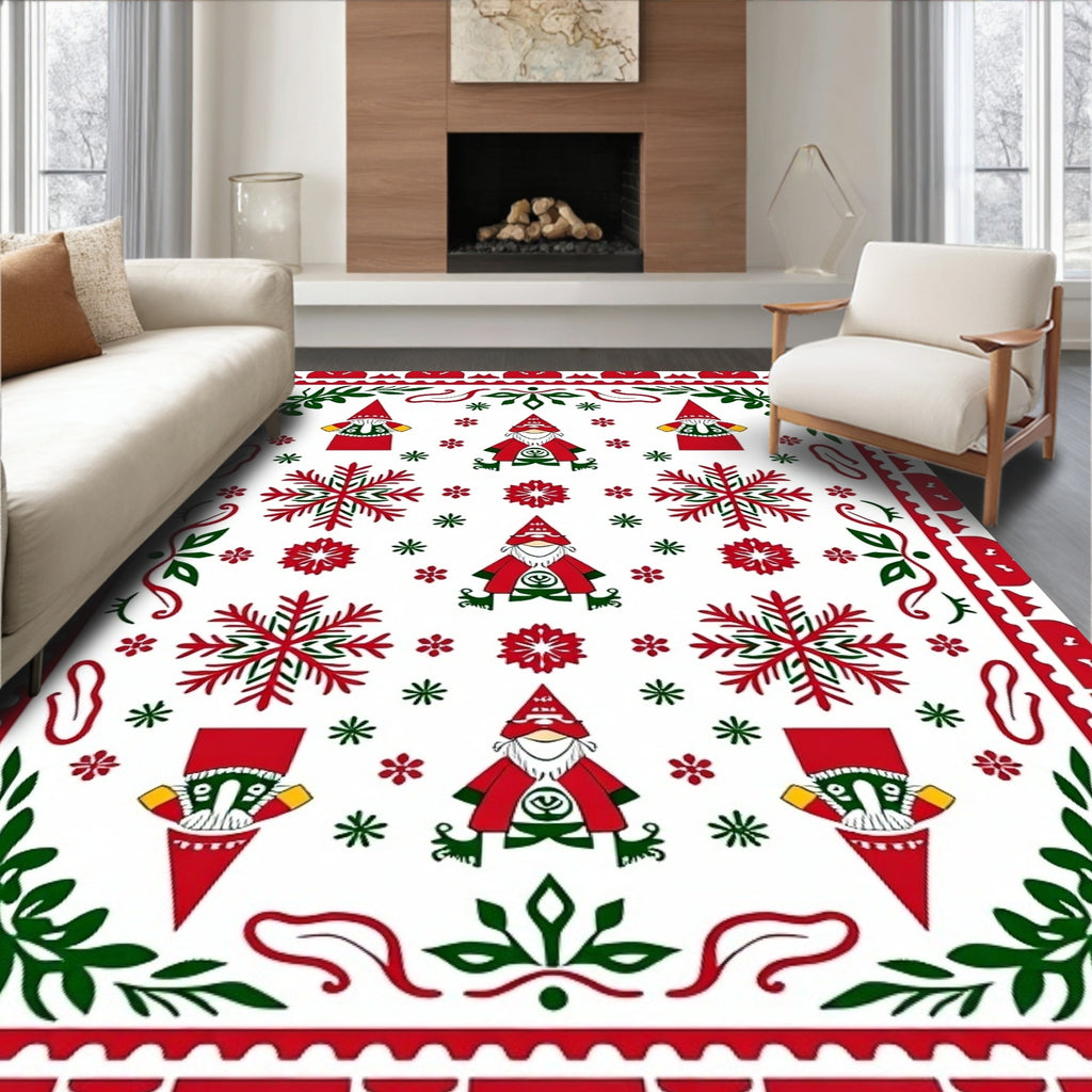 Festive Gnomes Snowflake Holiday Whimsical Rug