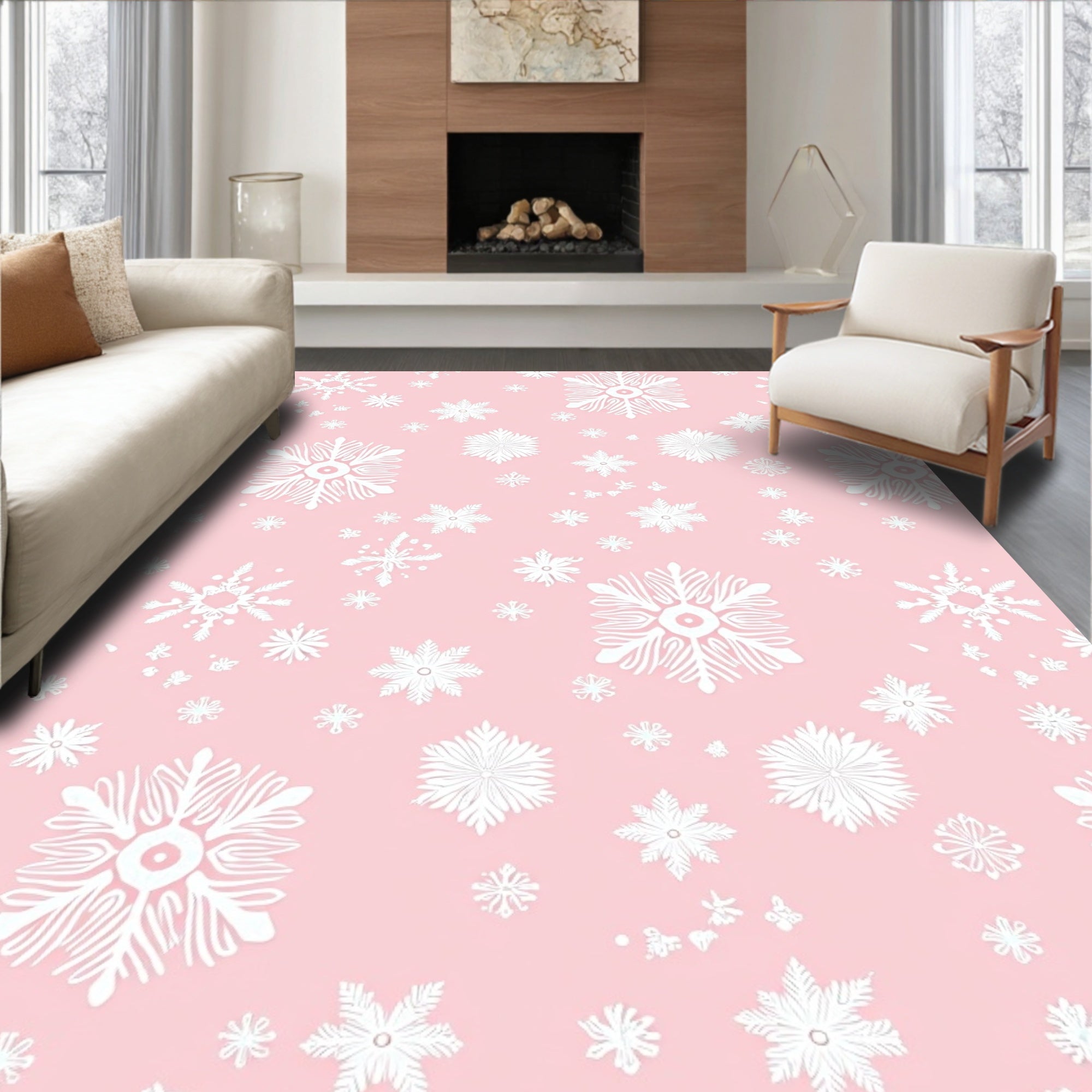 Pale Pink Falling Snowflakes Rug