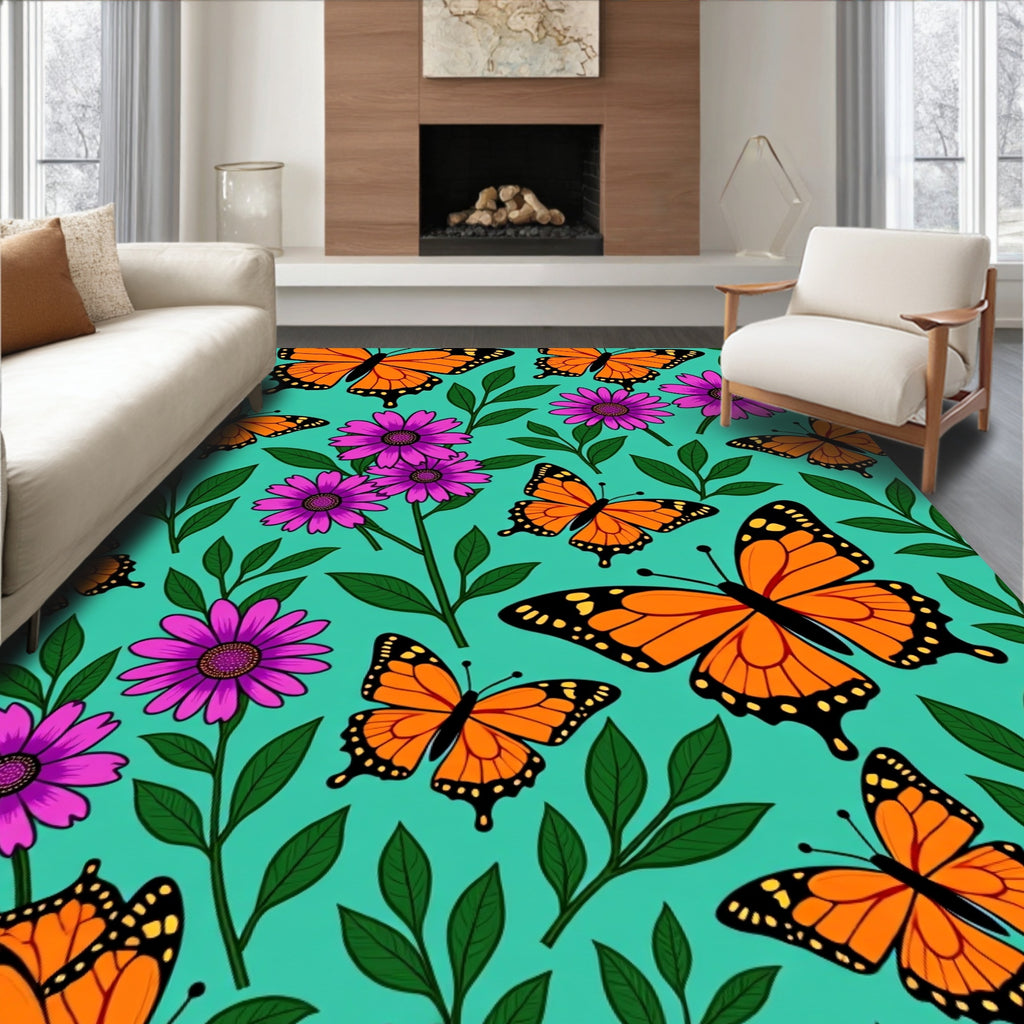 Orange Butterfly Blossom Garden Rug