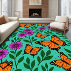 Orange Butterfly Blossom Garden Rug