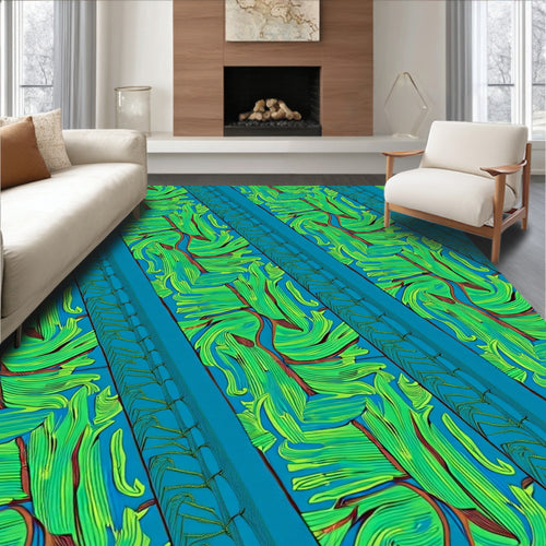 Abstract Teal Green Swirl Leaf Rug