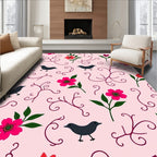 Pink Floral Bird Silhouette Garden Rug