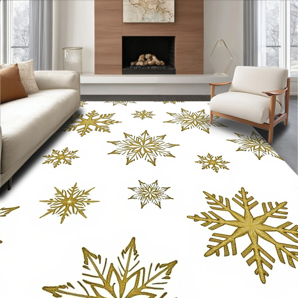 Golden Glitter Snowflake Medallion Rug
