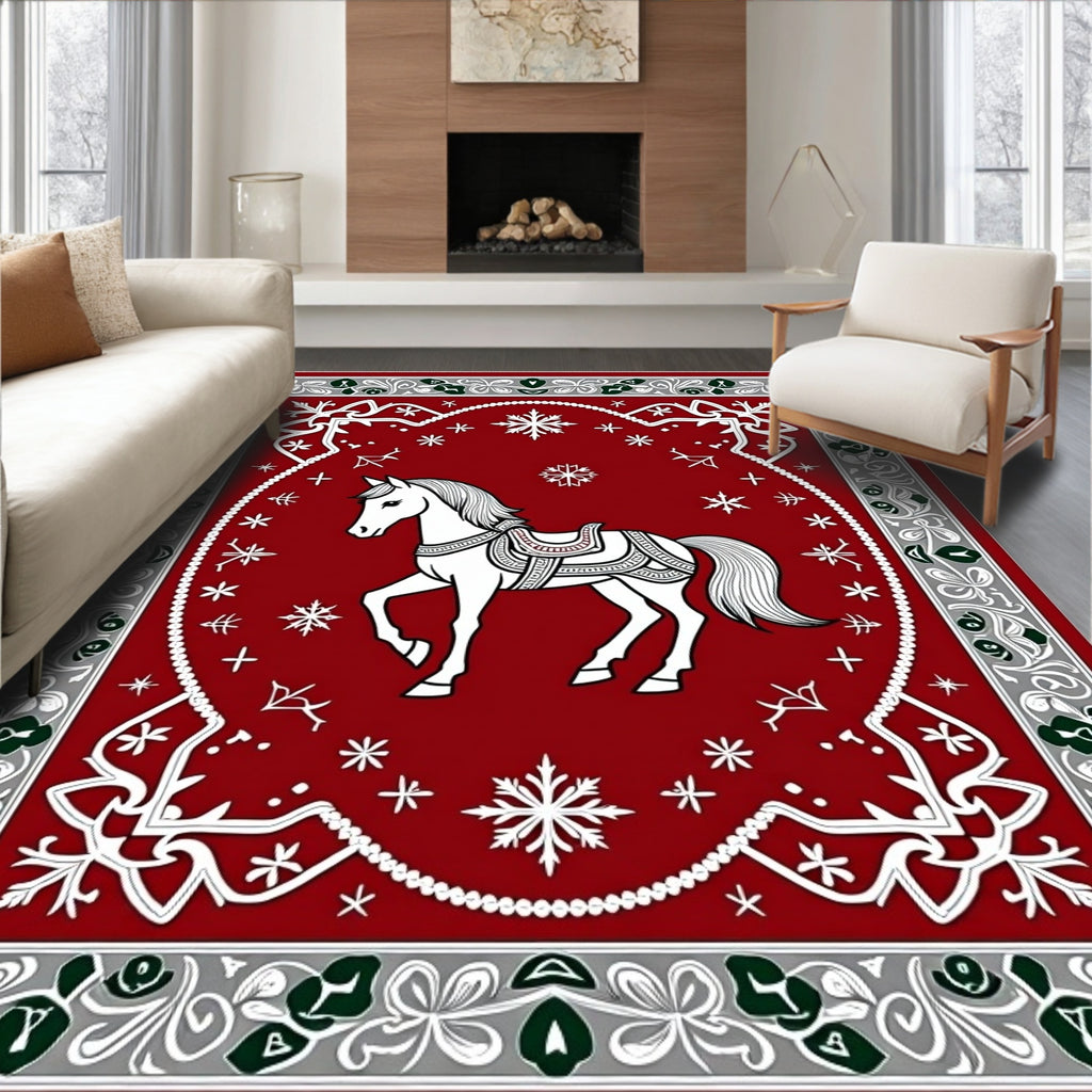 Crimson Horse Snowflake Festive Border Rug
