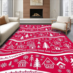 Rustic Red Village Snowy Trees Rug