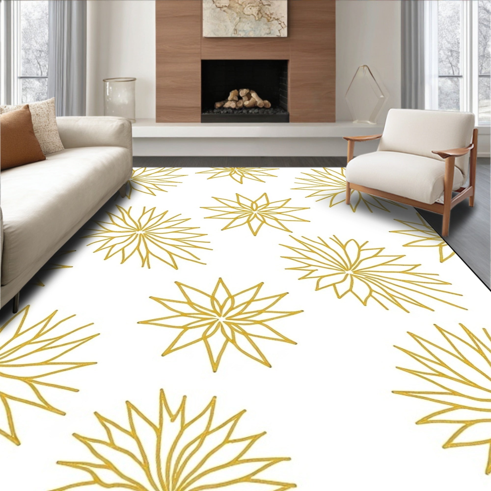 Golden Starburst Floral Scattered Rug