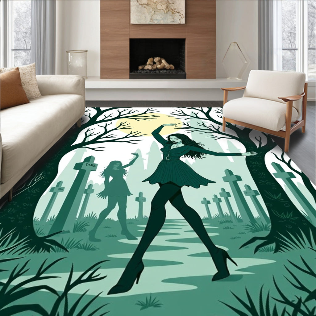 Macabre Goth Cemetery Moonlit Scene Rug