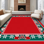 Festive Red Green Santa Snowflakes Border Rug