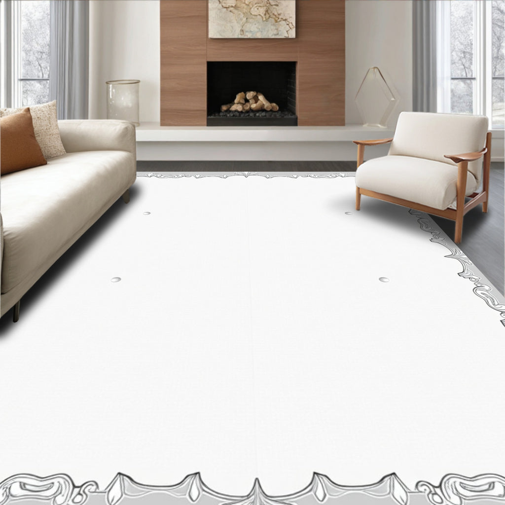 Elegant Grey Scrollwork Frame Rug