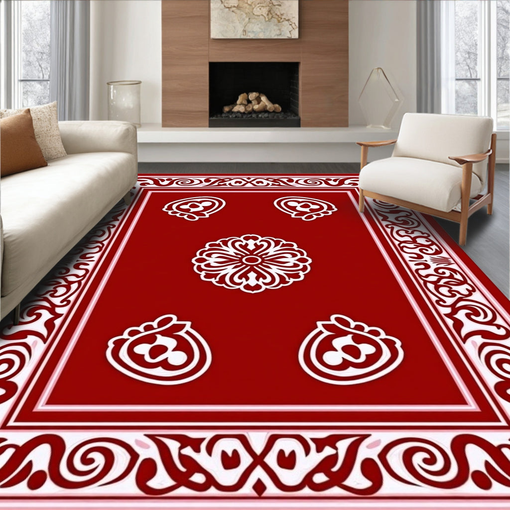 Crimson Red Classic Floral Medallion Rug