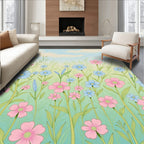 Pastel Pink Blue Floral Meadow Rug