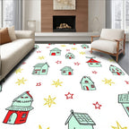 Whimsical Mint Red Houses Stars Rug
