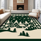 Forest Village Snowfall Starry Night Rug