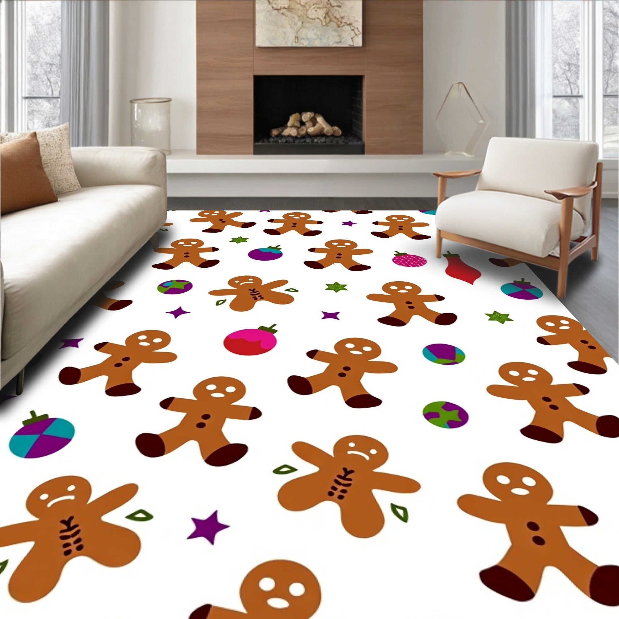 Cute Gingerbread Man Ornaments Christmas Rug