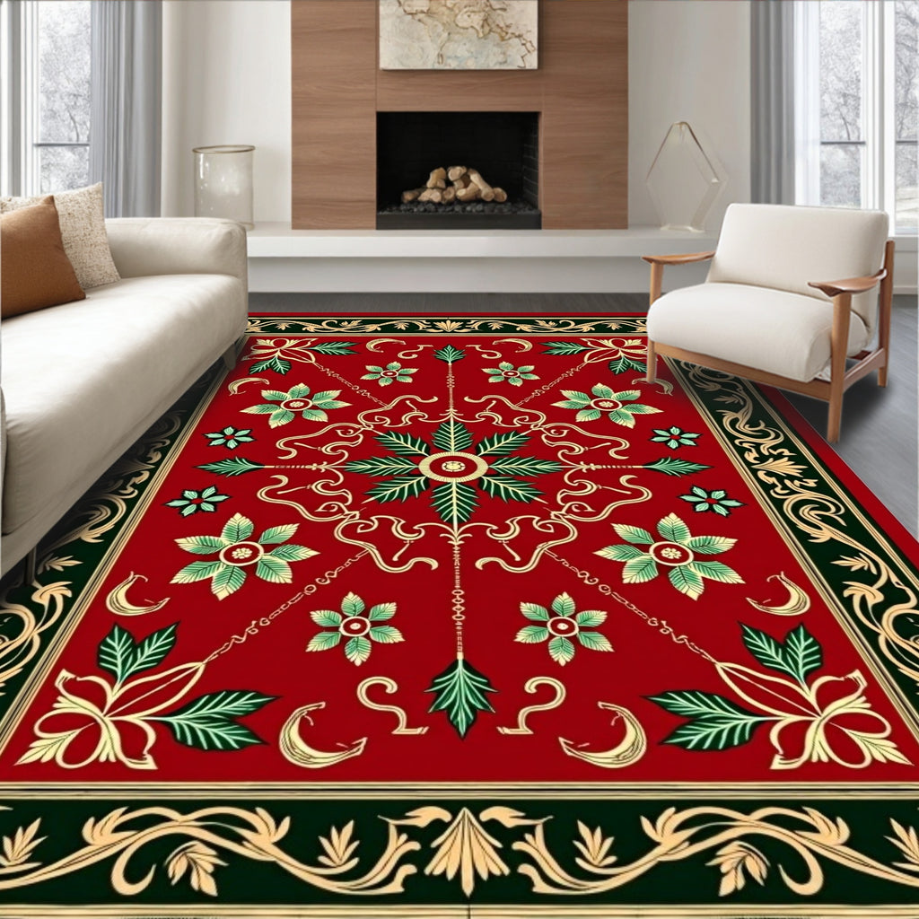 Ornate Red Floral Medallion Tapestry Rug
