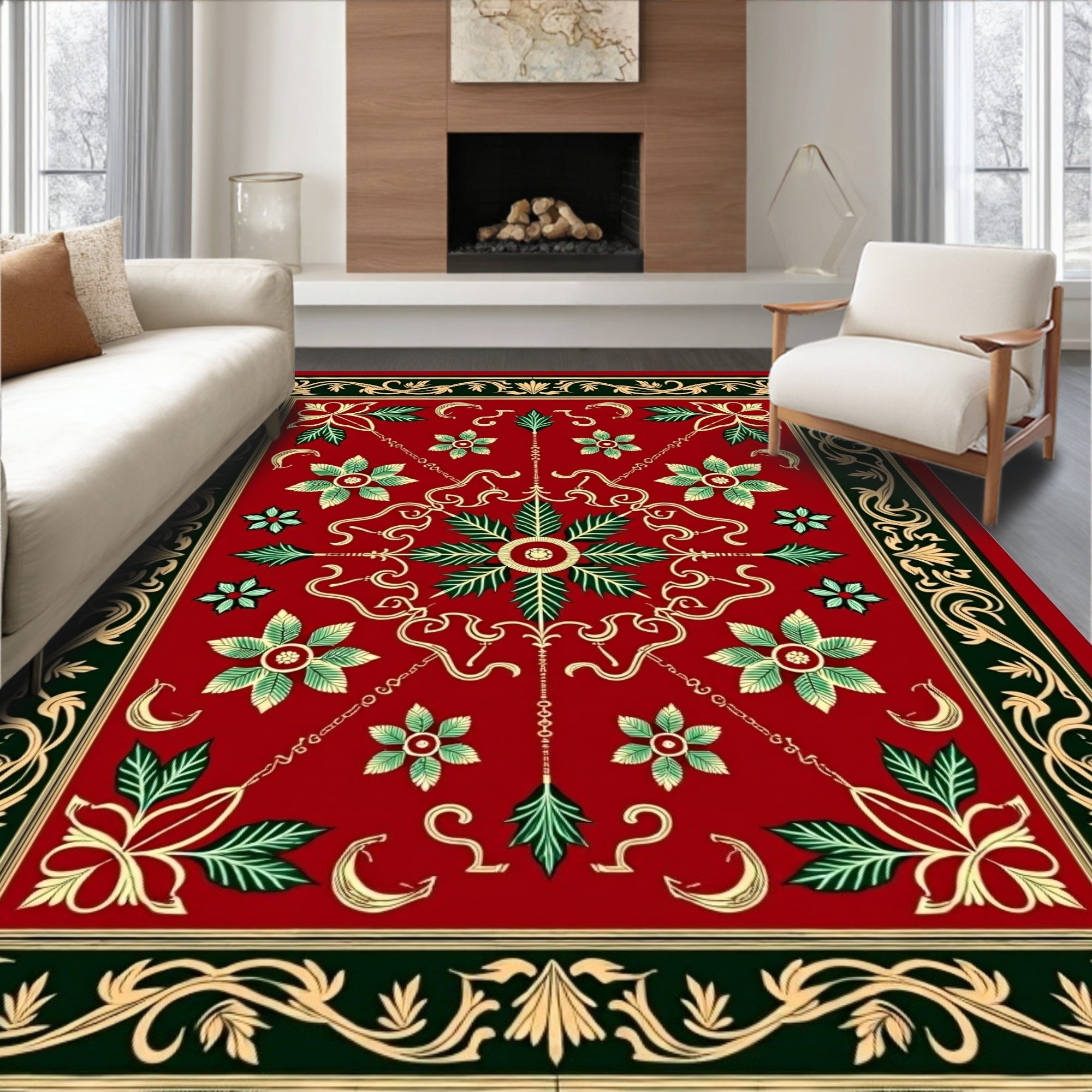 Ornate Red Floral Medallion Tapestry Rug