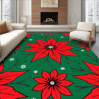 Classic Red Poinsettia Snowflake Emerald Rug