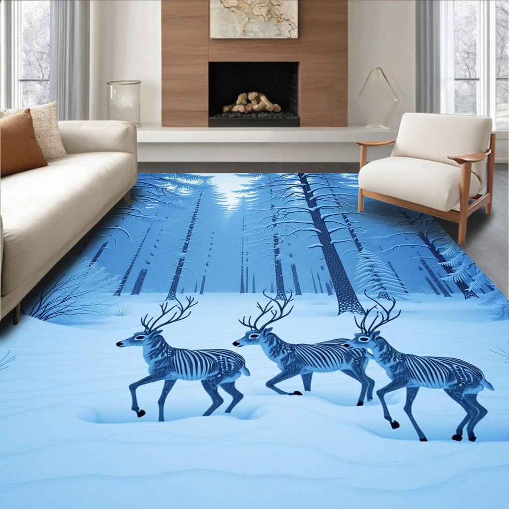 Winter Forest Herd Deer Rug