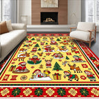 Merry Christmas Santa Reindeer Woodland Scene Rug