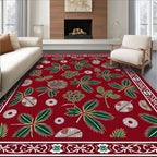 Crimson Green Leaf Botanical Border Rug