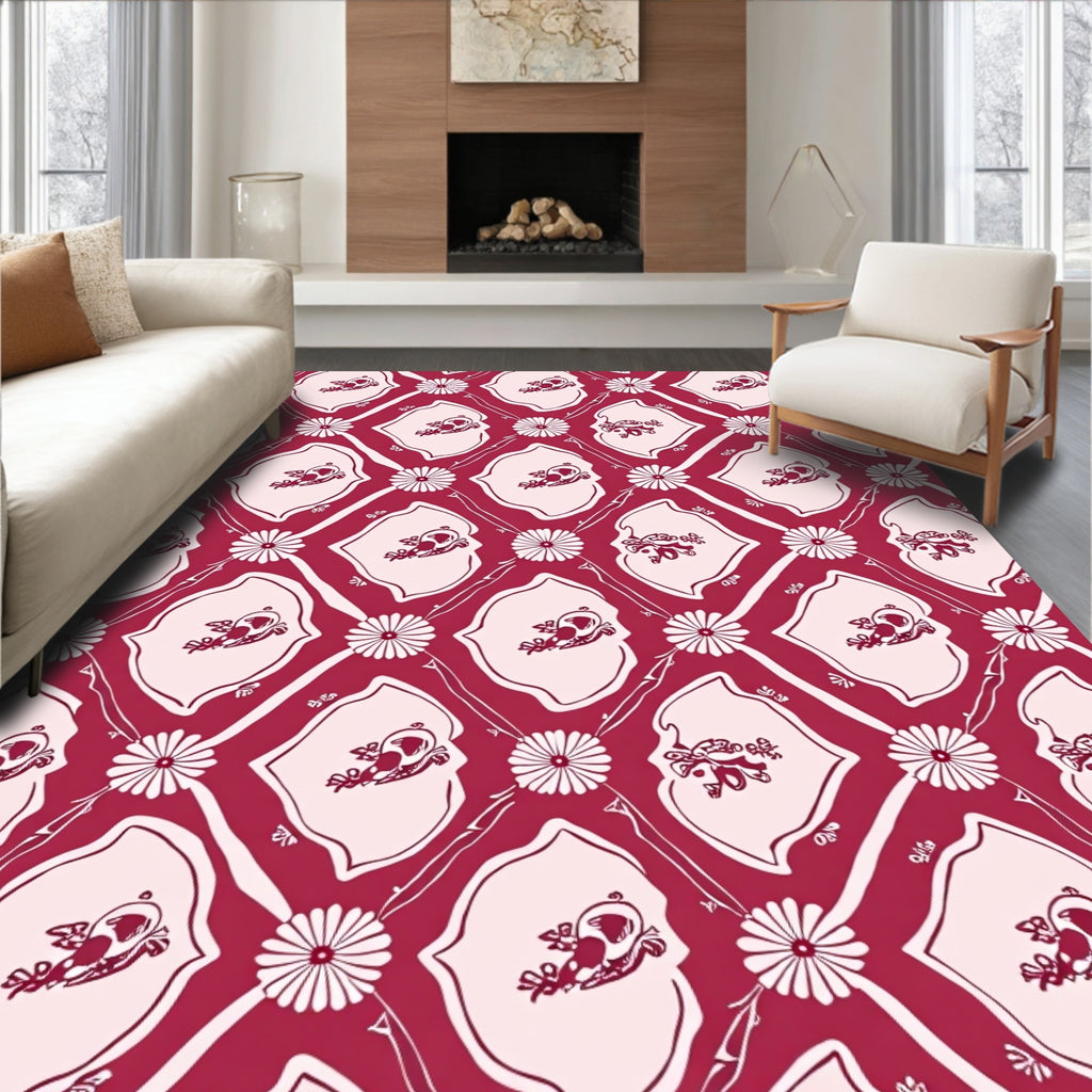 Crimson Bird Floral Diamond Rug