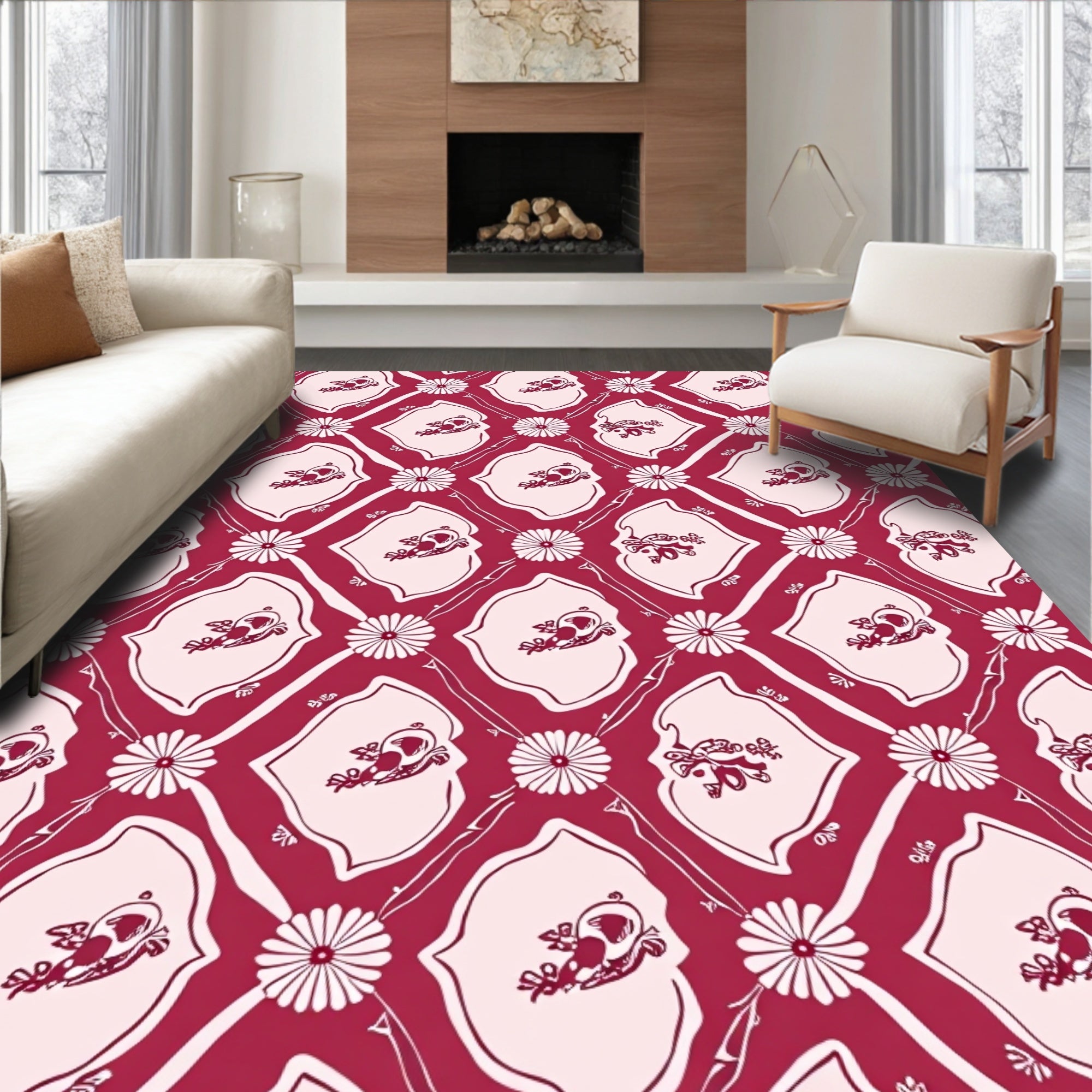 Crimson Bird Floral Diamond Rug