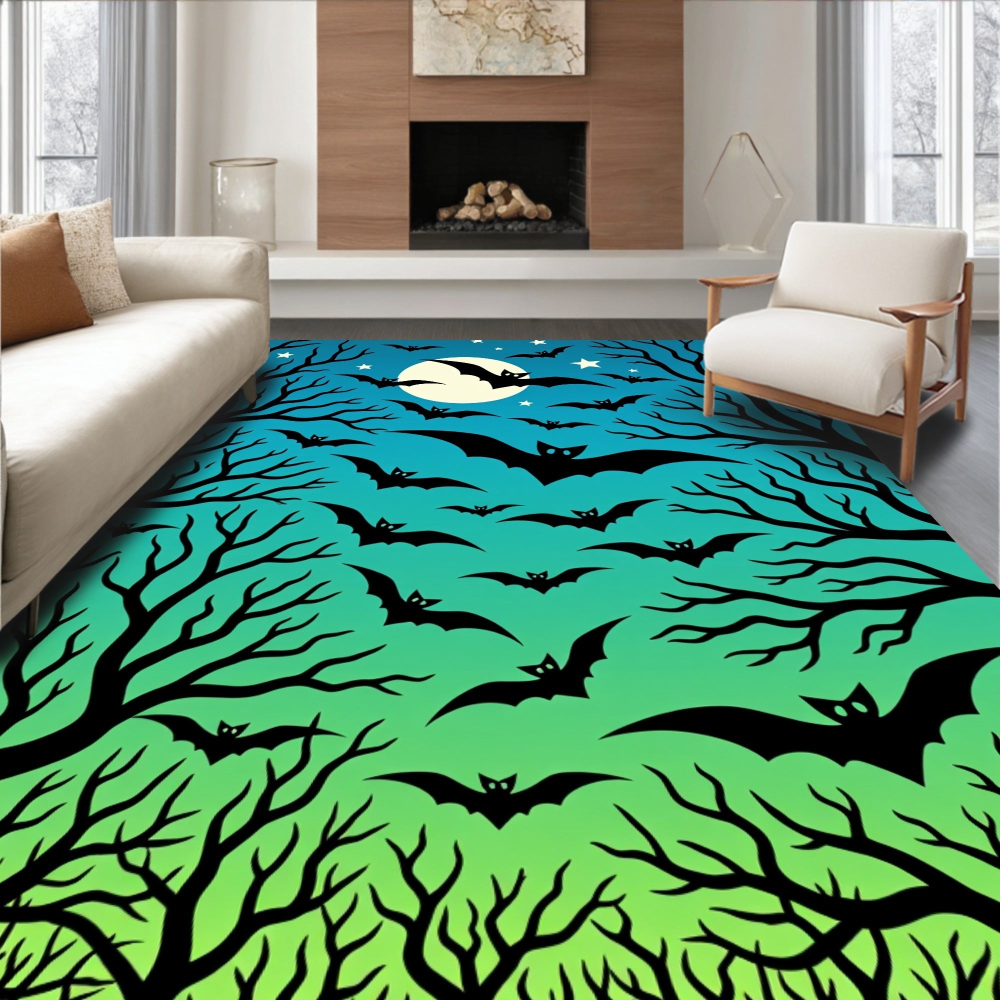 Midnight Bat Sky Silhouette Collection Rug