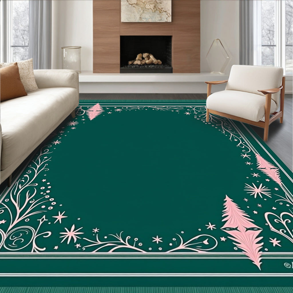 Whimsical Pink Evergreen Border Rug