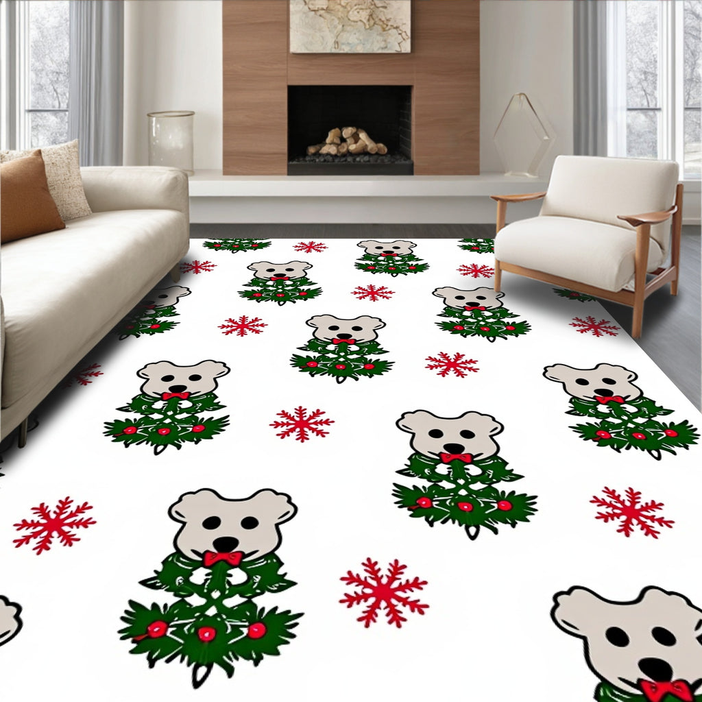Christmas Dog White Red Snowflakes Rug