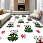 Christmas Dog White Red Snowflakes Rug