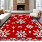 Red White Snowflake Winter Holiday Rug