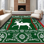 Festive Red Green White Reindeer Frame Rug