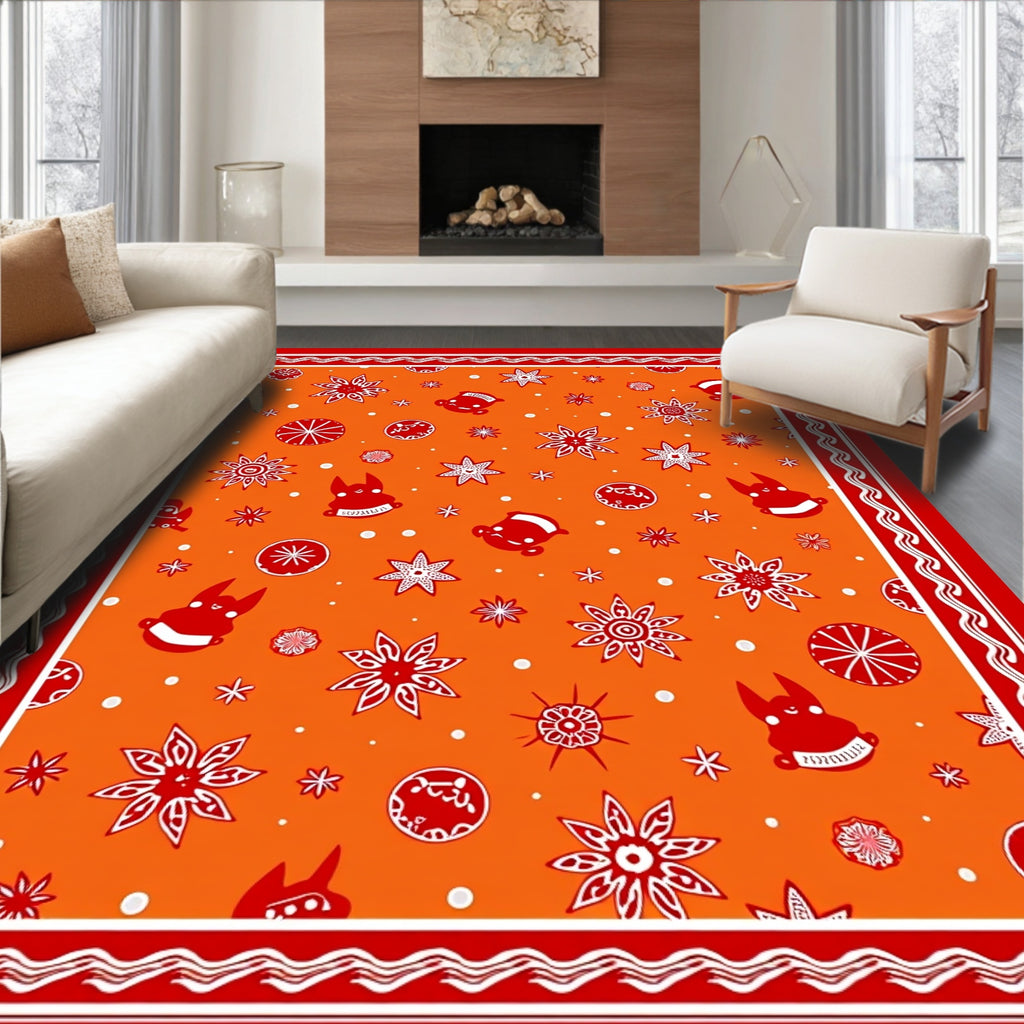 Orange Red Folk Star Creatures Rug