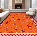 Orange Red Folk Star Creatures Rug