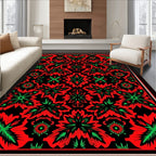 Bold Red Green Floral Symmetry Rug