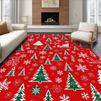 Red White Green Christmas Trees Snowflakes Rug