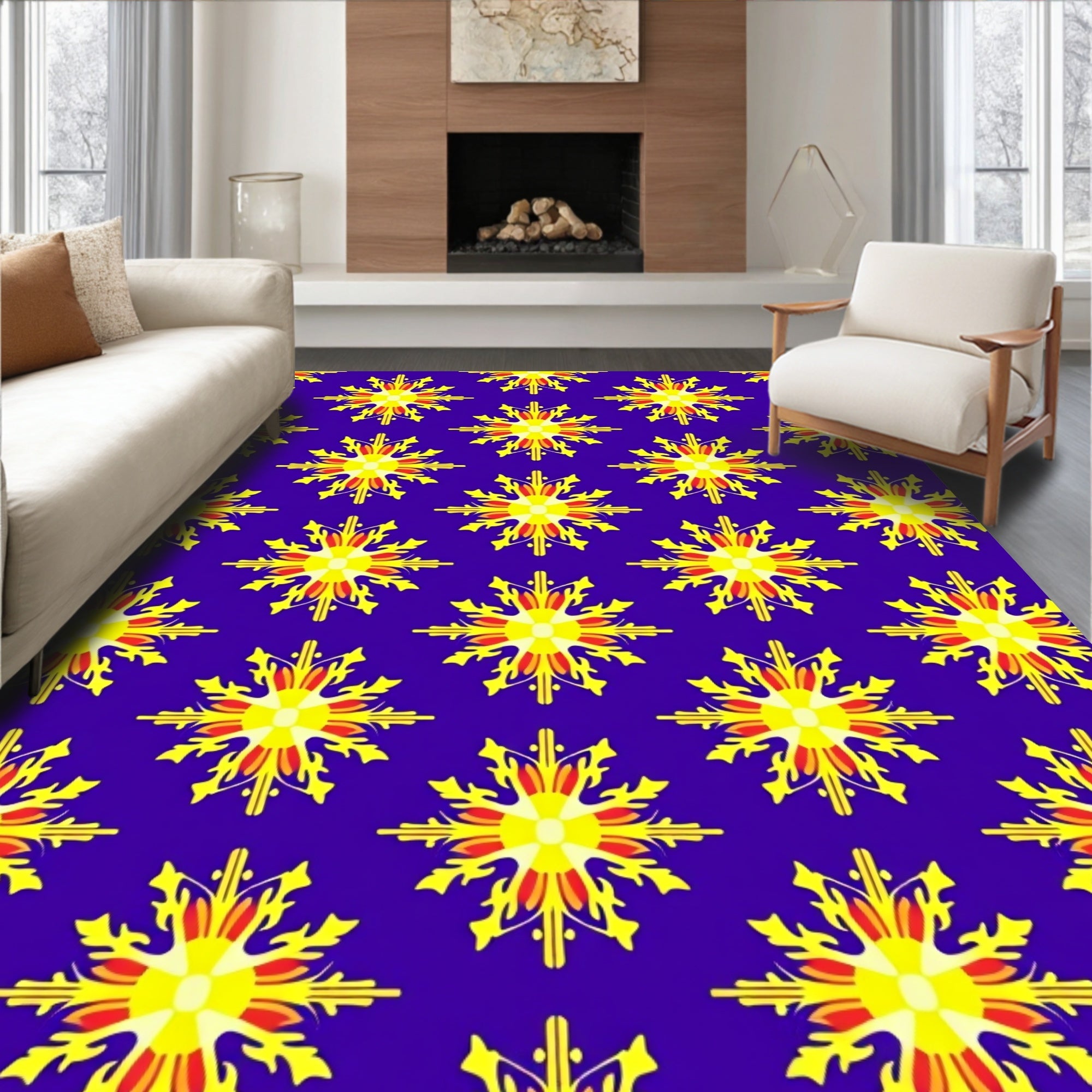 Vibrant Yellow Sunburst Indigo Rug