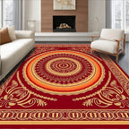 Crimson Sunburst Mandala Medallion Rug