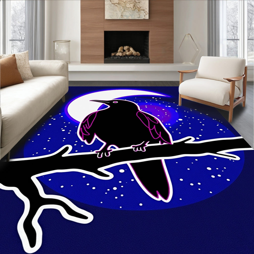 Moonlit Raven Perched on Branch Rug