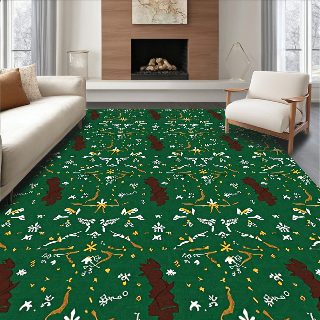 Forest Green Abstract Animal Scroll Rug