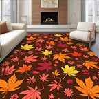 Autumn Maple Leaves Brown Background Rug