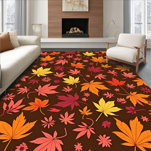 Autumn Maple Leaves Brown Background Rug