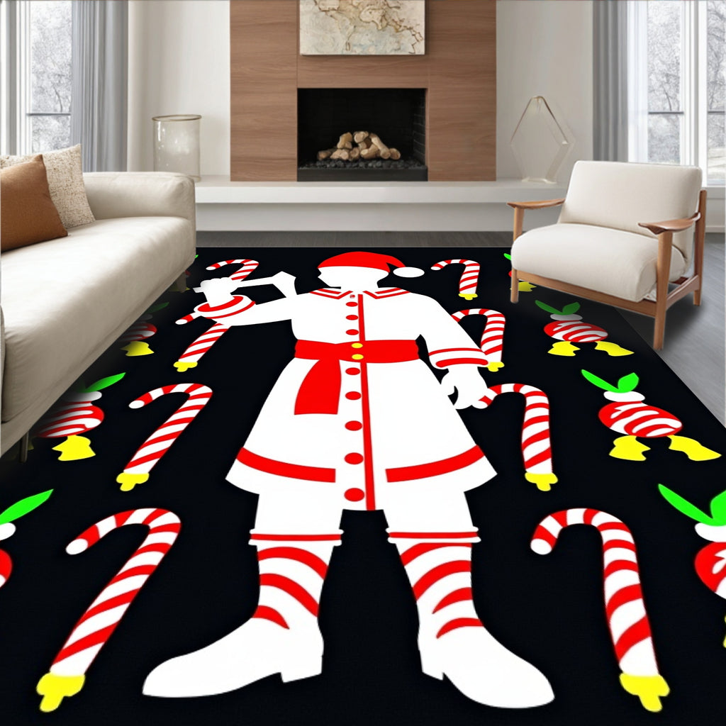 Christmas Candy Cane Figure Red White Rug